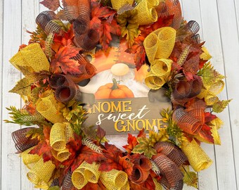 Gnome wreaths for front door, thanksgiving wreath, autumn decor outdoors, gnome decor for classroom, fall wreaths for front door outdoors.