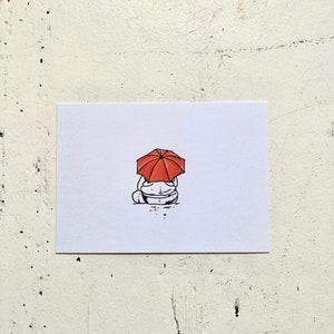 Postkarte : Roter Regenschirm
