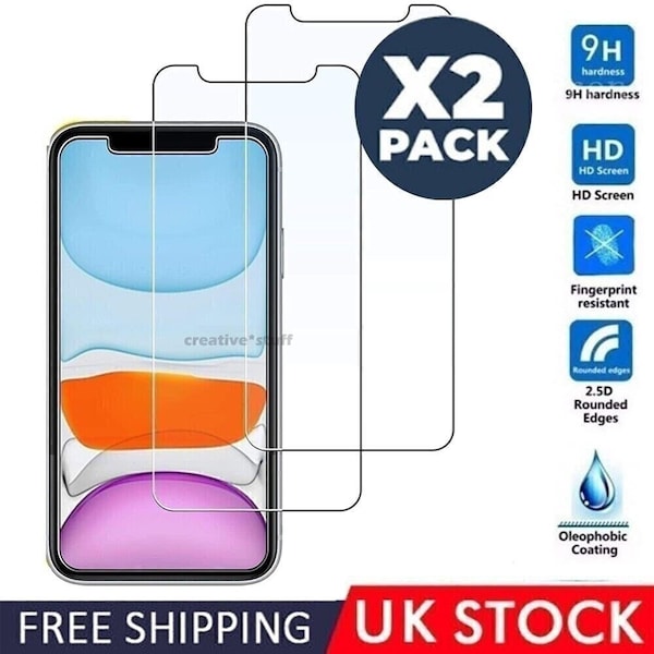 2X Tempered Glass Screen Protector iPhone 15 14 13 12 11 Pro Max Mini XR X XS SE2 8 7 Plus