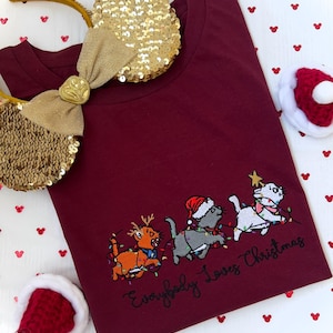 クリスマス おしゃれキャット 刺繍 ユニセックス トップス Tシャツ スウェットシャツ パーカー
