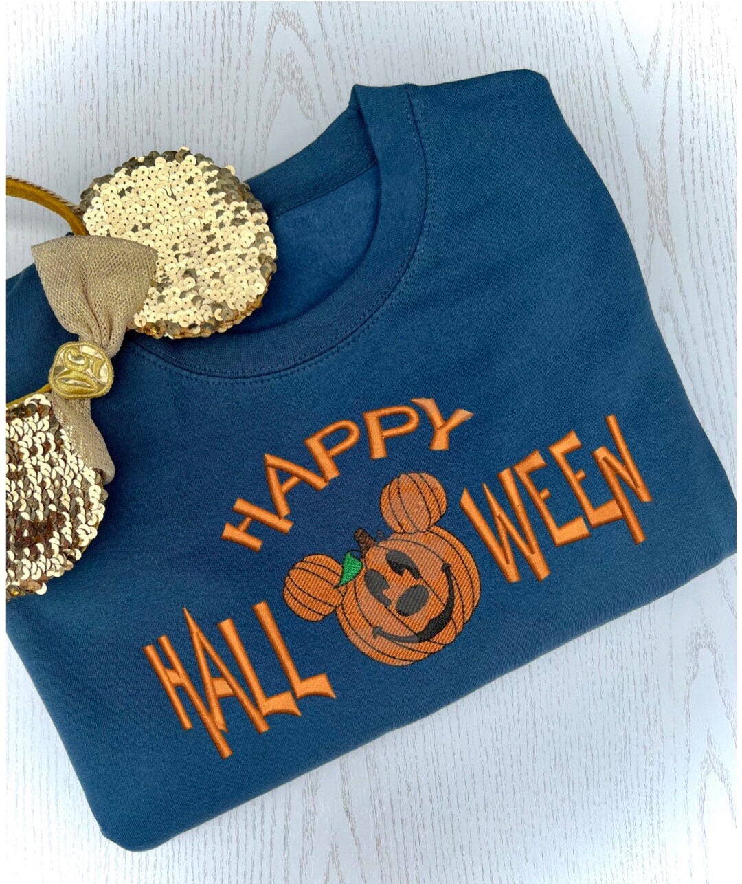 Discover Mickey pumpkin happy Halloween Embroidered Unisex top T-shirt Sweatshirt Hoodie