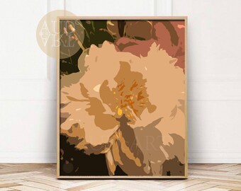 Peony Wall Art, Peony Print, Floral Print, Flower Printable Wall Art, Reto Peonies Print, Digital Art, Botanical Downloadable