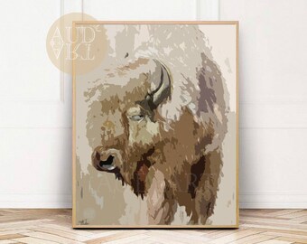 Boho Wall Art, Buffalo Print, Boho Nursery, Bison Printable Wall Art, Nursery Print, Digital Art, Downloadable