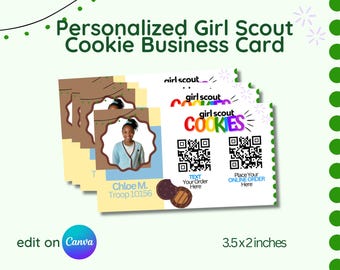 Editable Girl Scout Template Cookie Business Card QR codes, 2025 Cookie Sale, Printable Seller Editable with Canva,