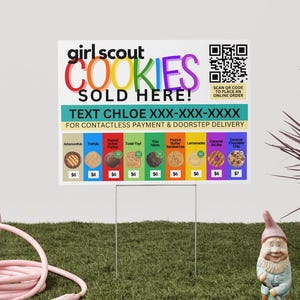 Instant Download Girl Template Scout Cookie PRINTABLE Yard Sign QR code, 2025 Cookie Sale, Printable Sign Editable with Canva,