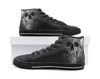 Skull High Top Sneakers For Men & Women - Canvas Casual Wear | Gothic Skull Shoes for Birthday, Anniversary Gift Idea