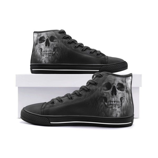 Skull High Top Sneakers für Männer & Frauen - Canvas Casual Wear | Gothic Totenkopf Schuhe zum Geburtstag, Jubiläum Geschenk Idee