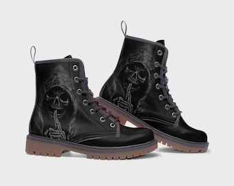 Hooded Skull Faux Leather Boots: Gothic Platform Casual Wear