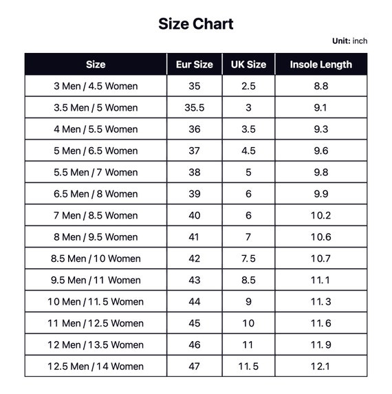 Size Chart – T.U.K. Footwear Outlet