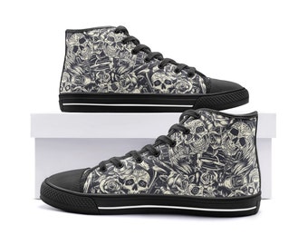 Skull High Top Sneakers: Handmade Canvas Trainers