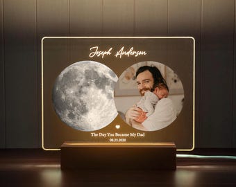 Custom Moon Phase Light, Gift For Dad, Father's Day Gift, Dad Birthday Gifts, Gift for Husband, Father and Daughter Photo Frame, AE8