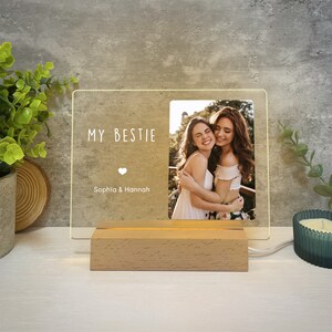 Custom best friend photo gift, LED night light sign, Gift for best friend female birthday, Long distance friendship lamp, Light up name sign