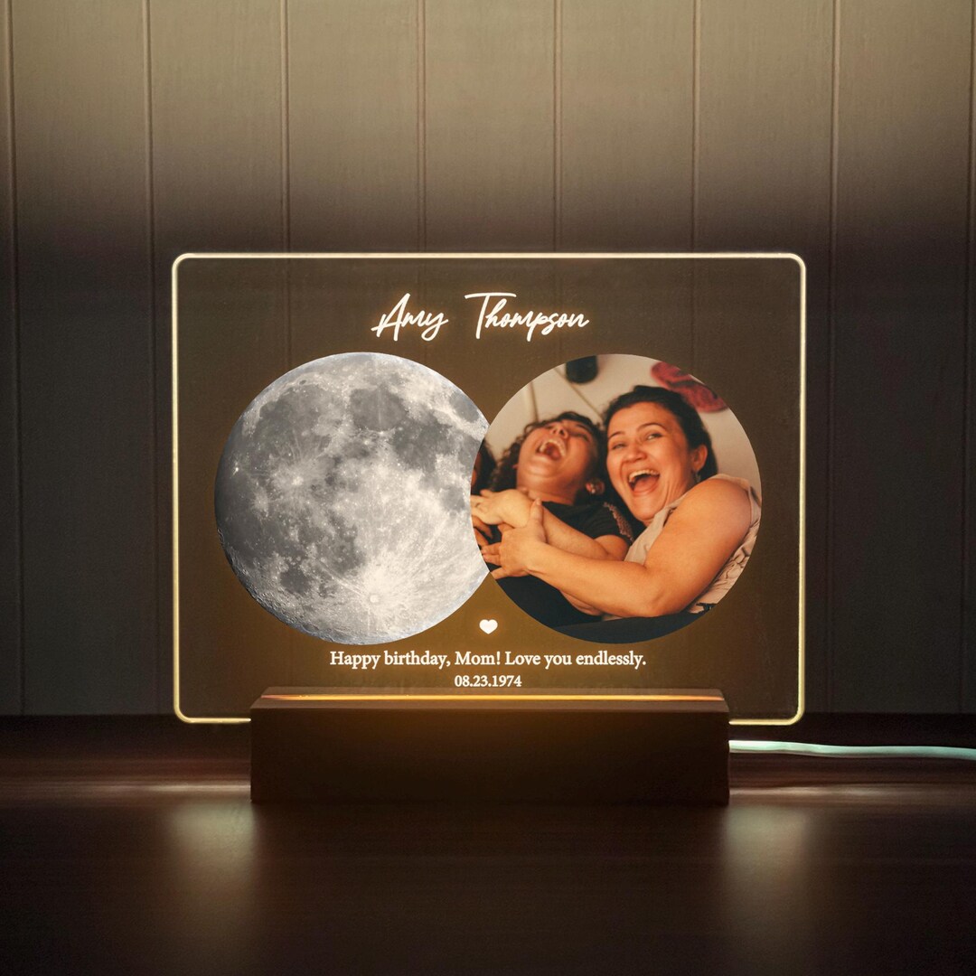 Custom Moon Phase LED Light: Personalized Photo Gift for Mom - Etsy