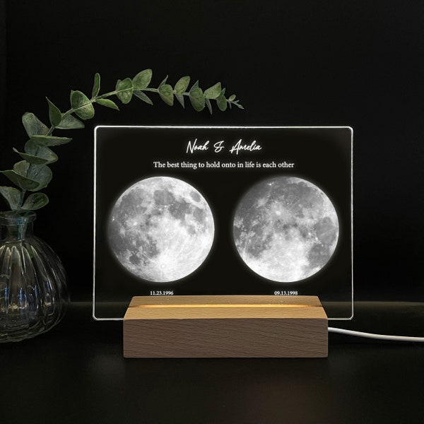 Custom LED Moon Phase Light, Personalized 1 year anniversary gifts for boyfriend, Gifts by year, Engagement and wedding gifts for couple, M1