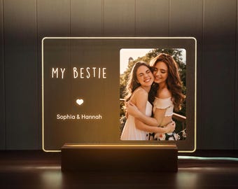 Custom best friend photo gift, LED night light sign, Gift for best friend female birthday, Long distance friendship lamp, Light up name sign