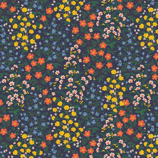 Wildwood Garden in Navy from the Camot Collection of Quilting Fabrics by Rifle Paper Co. for Cotton + Steel Fabrics
