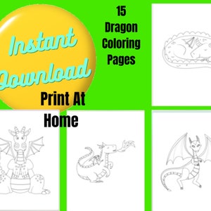 15 Dragon Coloring Pages  | Download & Print | Digital Files |Preschool | Kindergarten | Homeschool | Learning | Boys | Girls