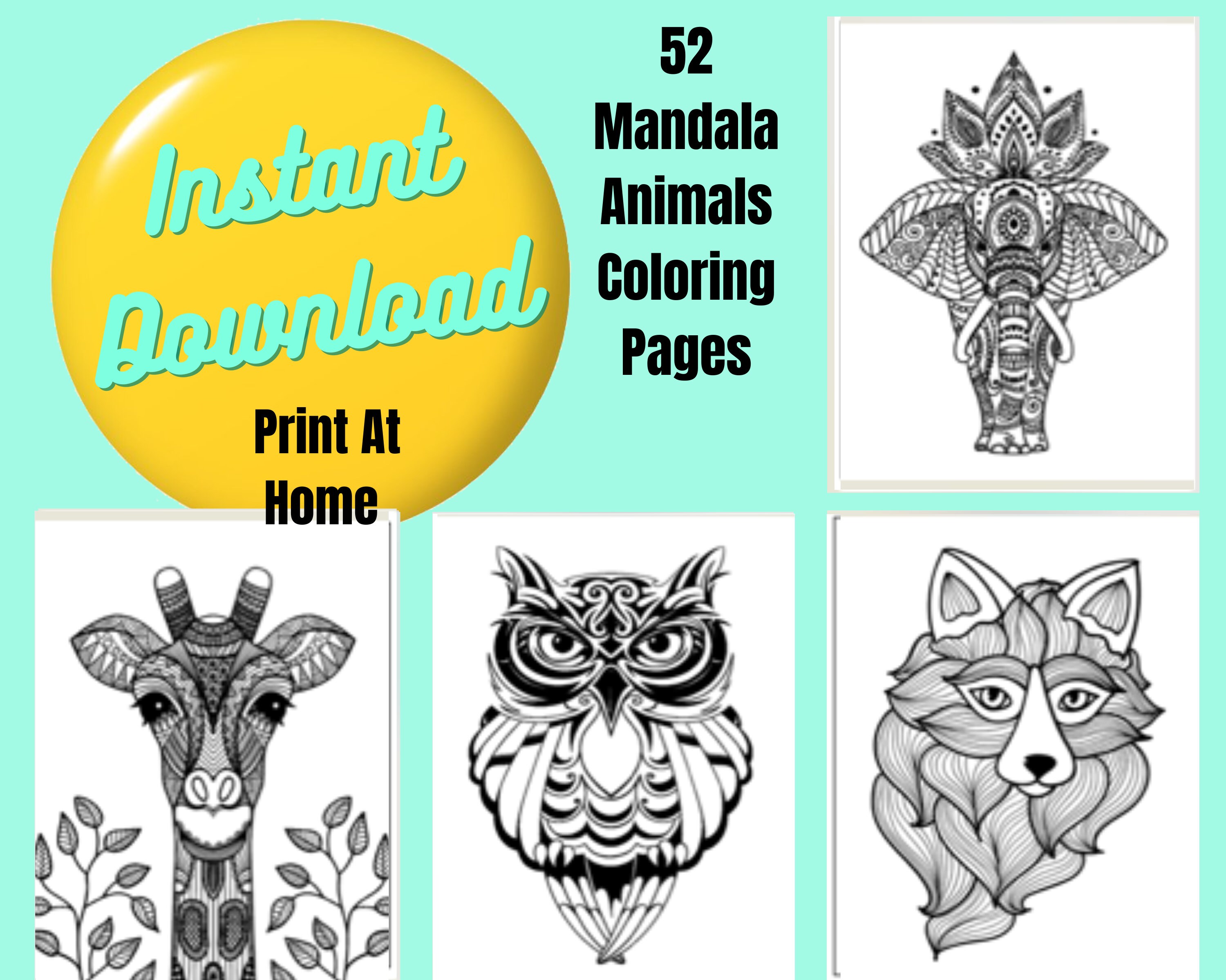 42 Beautiful Mandala Animals Inspirational Coloring Pages Etsy Australia