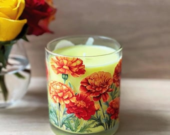 Marigold October Birth Flower Candle: Personalized Birthday Gift