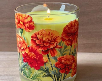 Marigold Birth Flower Candle: Personalized October Birthday Gift
