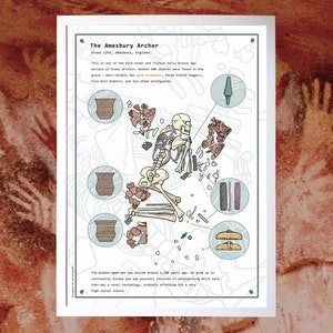 Poster Amesbury Archer A2 A3, archaeological illustration, Boscombe Bowmen, Stone Bronze Age Bell Beaker burial digital & paper