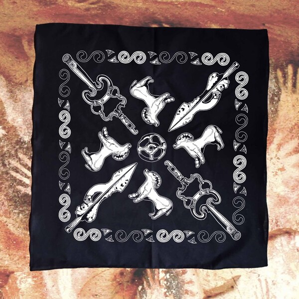 Eisenzeit Archäologie Bandana, La Tène Artefakte Metallfunde Schmuck Waffen limitierter XL Druck