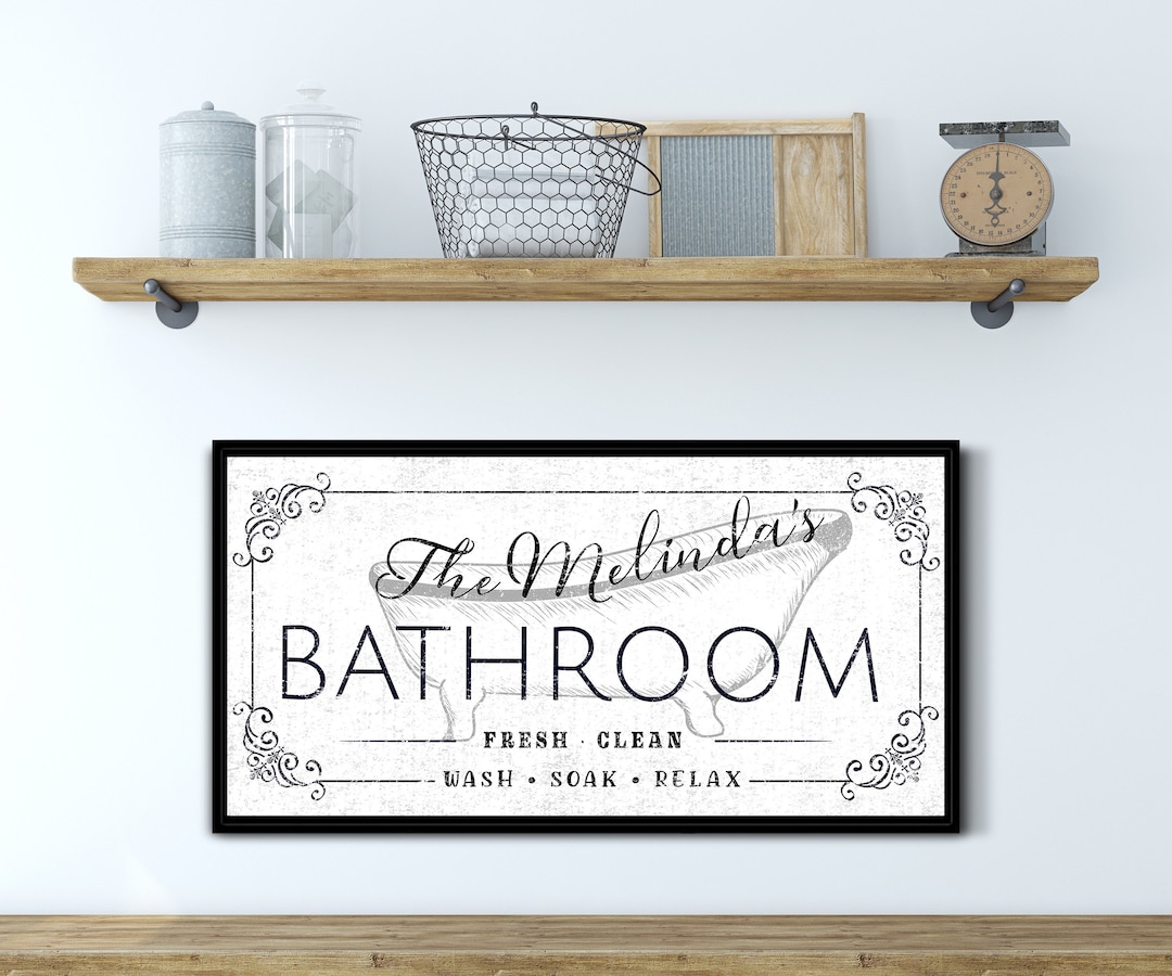 Personalized Bathroom Sign, Vintage Bathroom Wall Decor, Rustic Bath ...