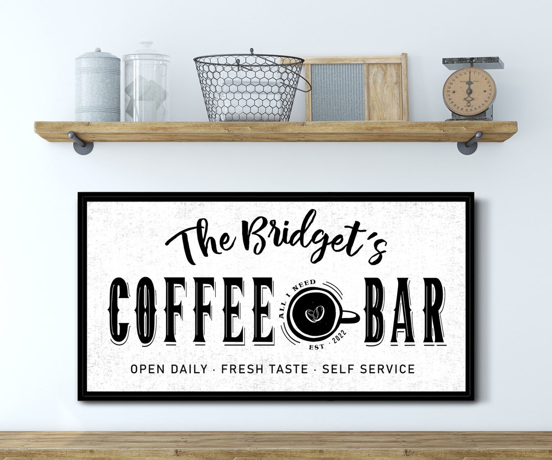 Personalized Coffee Bar Sign Rustic Coffee Bar Decor Modern Etsy