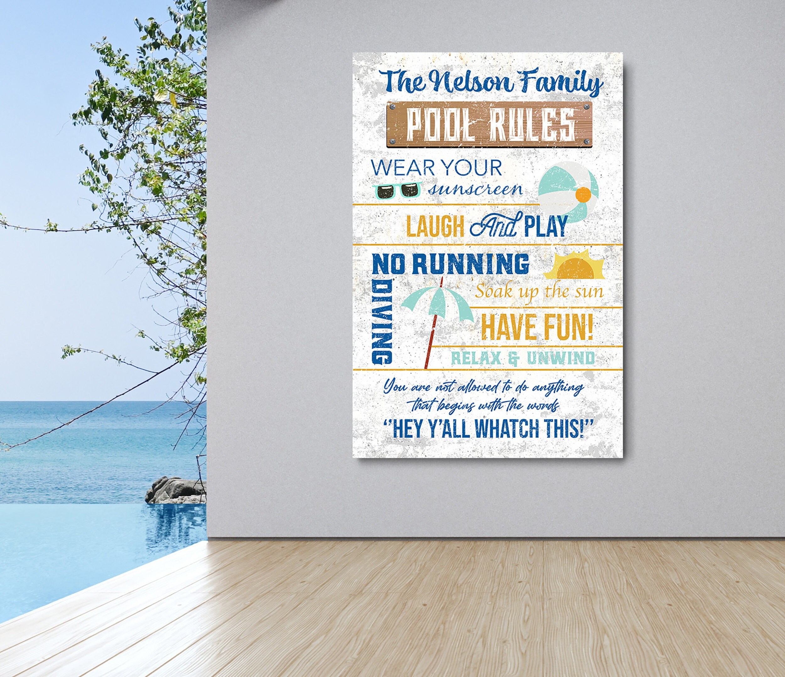 Custom Pool Rules Sign Pool Decorations Pool Bar Wall Art Poolside