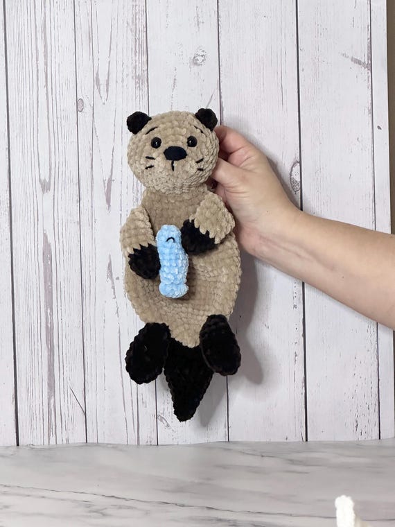 Mini Otter Lovey Crochet Otter Otter Snuggler Tan and With Pebble Etsy