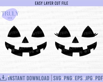 Pumpkin Face SVG, Halloween SVG, Jack-O-Lantern SVG, Smiling Carved Pumpkin Face, pumpkin with lashes, silhouette pumpkin digital download