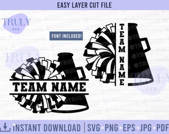 Cheerleader svg, Pom Pom svg, Pom Pom Split-Monogramm, Cheerleader, jubeln Mama, Megaphon svg jubeln svg benutzerdefinierter Name Cricut Silhouette Cutfile