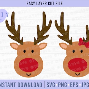 Rendieren SVG, rendieren gezicht SVG, jongen en meisje rendieren SVG, herten SVG, rendieren clipart, rode neus rendieren SVG, kerst rendieren gezicht SVG