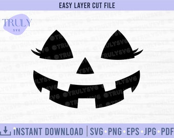 Pumpkin Face SVG, Halloween SVG, Jack-O-Lantern SVG, Smiling Carved Pumpkin Face, pumpkin with lashes, silhouette pumpkin digital download