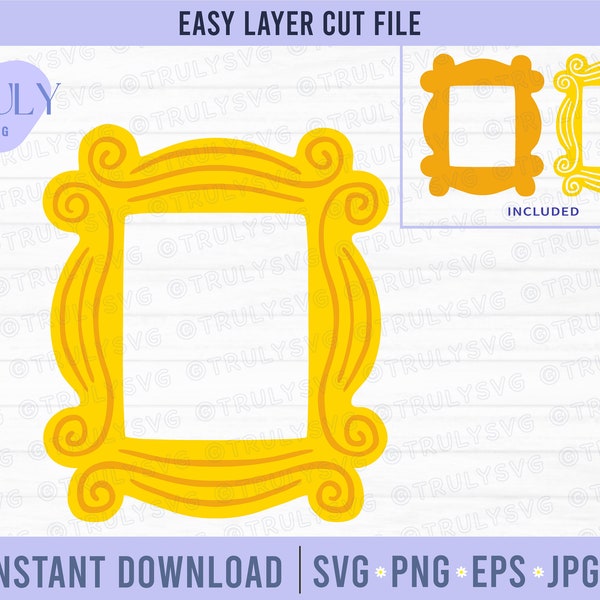 Cadre photo jaune, cadre photo SVG, svg de cadre photo de porte, svg de porte Monica, judas amis cadre photo png fichier numérique