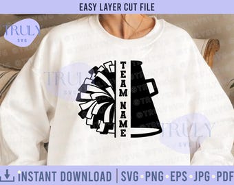 Cheerleader svg, Pom Pom svg, Pom Pom Split-Monogramm, Cheerleader, jubeln Mama, Megaphon svg jubeln svg benutzerdefinierter Name Cricut Silhouette Cutfile
