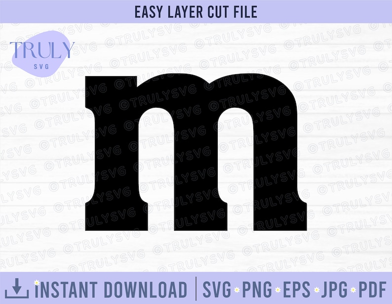 May include: Black and white graphic of the letter "m" in a bold, blocky font style. The letter is outlined in white and has a slightly rounded top and bottom.