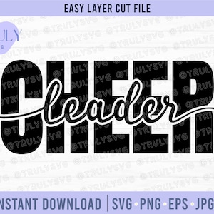May include: Black and white graphic design with the text "Cheerleader" in a stylized font.