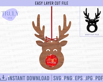 Soporte de chocolate de reno SVG, Chocolate de reno SVG, Soporte de chocolate de Navidad SVG, reno svg, archivo cortado con láser, cabeza de reno svg, navidad