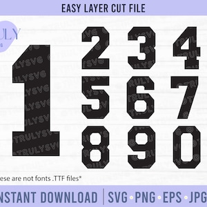 0-9 Varsity Numbers SVG, Sports Numbers Svg, Number Monograms, Birthday Numbers Numbers plain number designs clipart cricut silhouette count