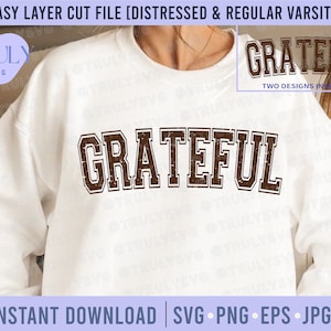 grateful SVG, grateful Varsity SVG, Fall SVG, varsity, fall sublimation, retro svg, thanksgiving svg grunge distressed digital download fall
