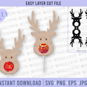 Rentier Schokoladenhalter SVG, Rentier Lollipop Halter, Rentier SVG, Rentier SVG, Rentier Gesicht SVG, Weihnachts Schokoladenhalter SVG, Weihnachten