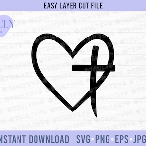 Cross SVG, Heart Cross SVG, Christian Cross SVG, Katholieke Svg, Cross silhouet, Heart Cross SVG, Jesus Heart Cross png digitale download SVG