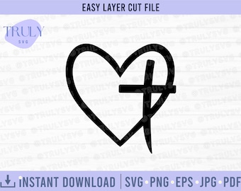 Cross SVG, Heart Cross SVG, Christian Cross SVG, Catholic Svg, Cross silhouette, Heart Cross svg, Jesus Heart Cross png digital download svg