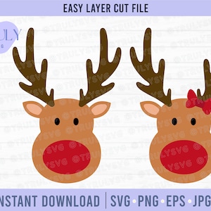 Rendier SVG, rendieren gezicht svg, jongen en meisje rendieren svg, herten svg, rendieren clipart, rode neus rendieren svg, kerst rendieren gezicht svg
