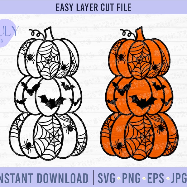Ułożone Dynie SVG, Halloween SVG, jesień SVG, Dekoracja Halloween, glowforge plik cięty png halloween warstwowy SVG, dekoracja Halloween, dynia SVG