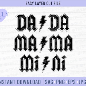 dada Mama Mini SVG, mamá y mini paquete svg, sublimación, mami y yo, rock and roll mamá svg, rocker mamá svg, ac dc mama y mini, dada