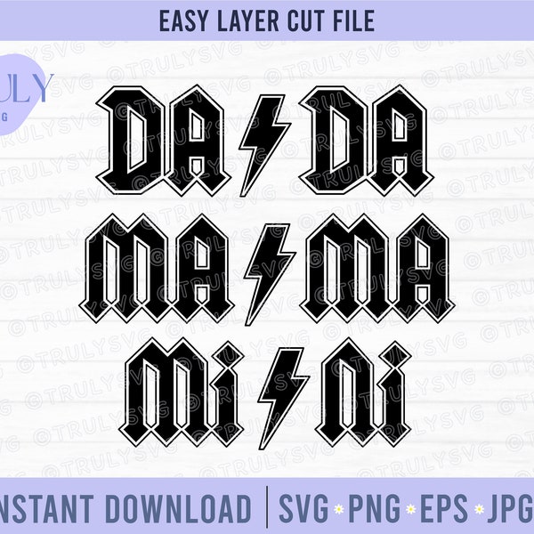 dada Mama Mini SVG, Mama and mini svg bundle, sublimation, mommy and me, rock and roll mom svg, rocker mom svg, ac dc mama and mini, dada