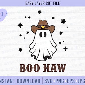 Boo Haw SVG, Cowboy Ghost SVG, Ghost SVG, Halloween svg, divertido, vaquera, sombrero de vaquero, vibraciones espeluznantes descarga digital cricut cutfile estrella fantasma
