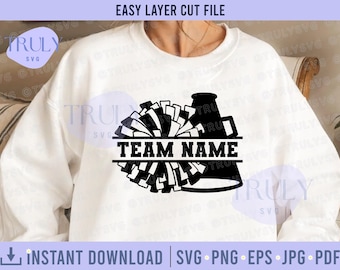 Cheerleader svg, Pom Pom svg, Pom Pom Split-Monogramm, Cheerleader, jubeln Mama, Megaphon svg jubeln svg benutzerdefinierter Name Cricut Silhouette Cutfile